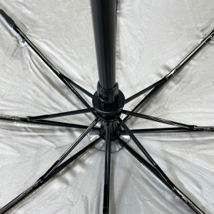 Paraguas de choiva automático con logotipo personalizado de Ovida, paraguas plegable de tres a prueba de UV con tubos negros, parasol sólido para empresas