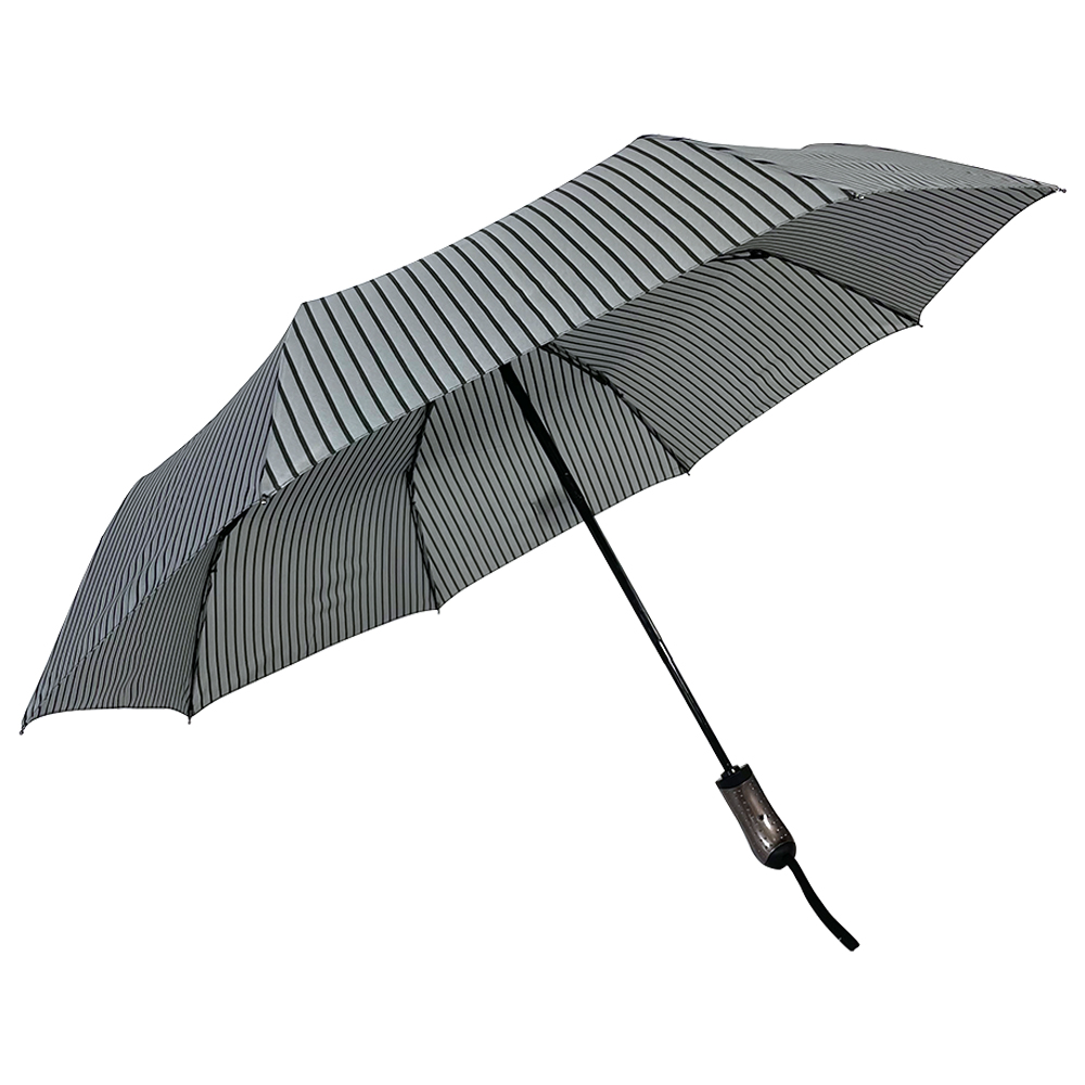 OVIDA 3-skladací dáždnik Plne automatický otvárací a zatvárací dáždnik Čiernobiely prúžkovaný dáždnik