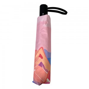 Ovida 3-taittuva sateenvarjopainatus Pink Mountain -kuvioisella sateenvarjolla lahjapakkaukseen