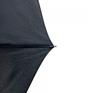 Ovida Folding Umbrella Black Pongee Fabraic Rubberized Long Handle Le Lógó an Chustaim