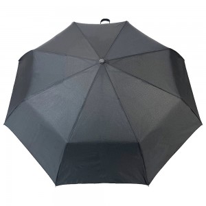 Ovida hopfällbart paraply, svart pongee-tyg, gummibelagt långt handtag med anpassad logotyp