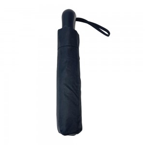Овида склопиви кишобран од црне понгее тканине гумирана дуга ручка са прилагођеним логотипом