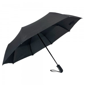 Umbrelă pliabilă Ovida Mâner lung cauciucat din țesătură Pongee neagră, cu logo personalizat