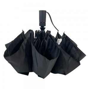 Ovida saliekamais lietussargs, melns pongee audums ar pielāgotu logotipu, lēts reklāmas lietussargs