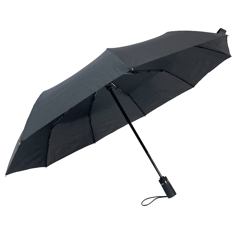 Ovida のカスタムのロゴの安い広告の傘が付いている折り畳み傘の黒いポンジー生地