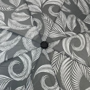 Ovida 3-opvouwbare paraplu Pongee-stof bedrukt met bladerenpatroon Aangepaste paraplu voor promotie
