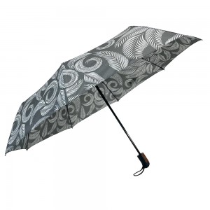 Ovida 3-sklopivi kišobran Pongee tisak na tkaninu s uzorkom lišća Prilagođeni kišobran za promociju