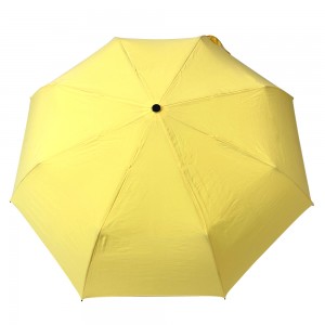 Ovida Parapluie pliable entièrement automatique, manche en bois, tissu pongé de couleur claire avec logo