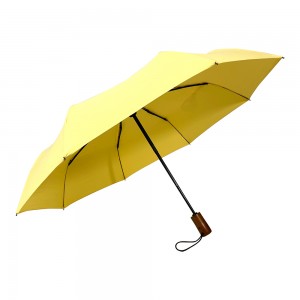 Ovida Tev-otomatîk Umbrellaya Têkûpêk Destê Darîn Pongee Fabric Ronahî Bi Logo