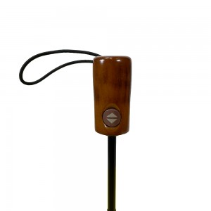 Ovida Parapluie pliable entièrement automatique, manche en bois, tissu pongé de couleur claire avec logo