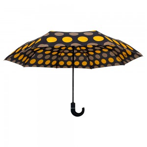 OVIDA ร่มพับ 3 พับ Dot Pattern J Shape Handle Umbrella สามารถออกแบบเองได้