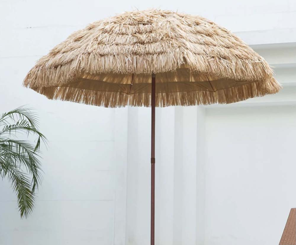 Paraguas Tiki con techo de paja Ovida, estilo hawaiano, para playa, patio, 10 varillas UPF 50+ con bolsa de transporte inclinable para patio, jardín, playa, piscina, patio trasero, paraguas de paja