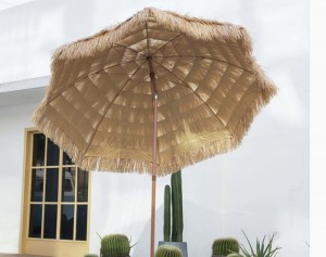 Ovida õlgkattega Tiki vihmavari Hawaii stiilis rannaterrassi vihmavari, 10 ribi UPF 50+ koos kallutatava kandekotiga terrassi aia rannabasseini tagaaia õlgvihmavari