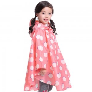 Ovida Hot sale φθηνή παιδική ροζ πόντσο χαριτωμένο μοτίβο με κουκκίδες αδιάβροχο παιδικό παλτό βροχής με πόντσο κουκούλα
