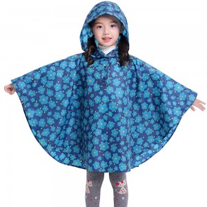 Ovida e lehtë e palosshme me lule blu, poliester, butona veshjesh pallto shiu, mushama ponço e lezetshme për fëmijë