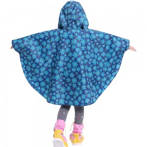 Ovida vikbar lätt blå blomma polyester regnkappa redskapsknappar söta barn poncho regnrock