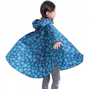 Ovida qatlana bilən yüngül mavi çiçəkli polyester yağış palto dişli düymələri sevimli uşaq panço yağış paltarı