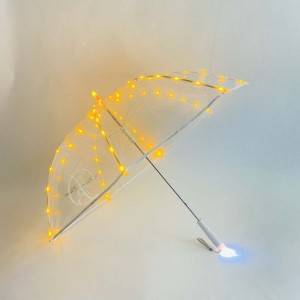 Automatic Stick rechte transparante golfparaplu met knipperende LED