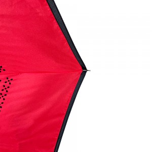 Ovida حار بيع منتجات جديدة مخزون مخصص مزدوج الطبقة من الداخل للخارج 7 شكل مقبض مظلة معكوسة مقلوبة مع مطبوعات الشعار