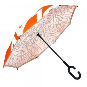 Ovida New Creative Custom Printing Hook C Handle Reverse Umbrella Self-standing Double Layer Magic Windproof Car Inverted umbrella