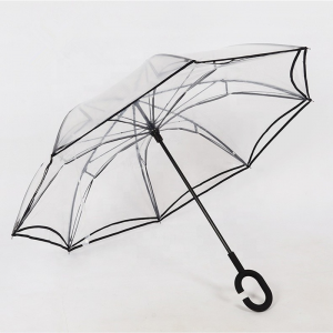 Ovida Outdoor Transparent Folding double layer Pattern Japanese Plastic Transparent Foldable Reverse Umbrella