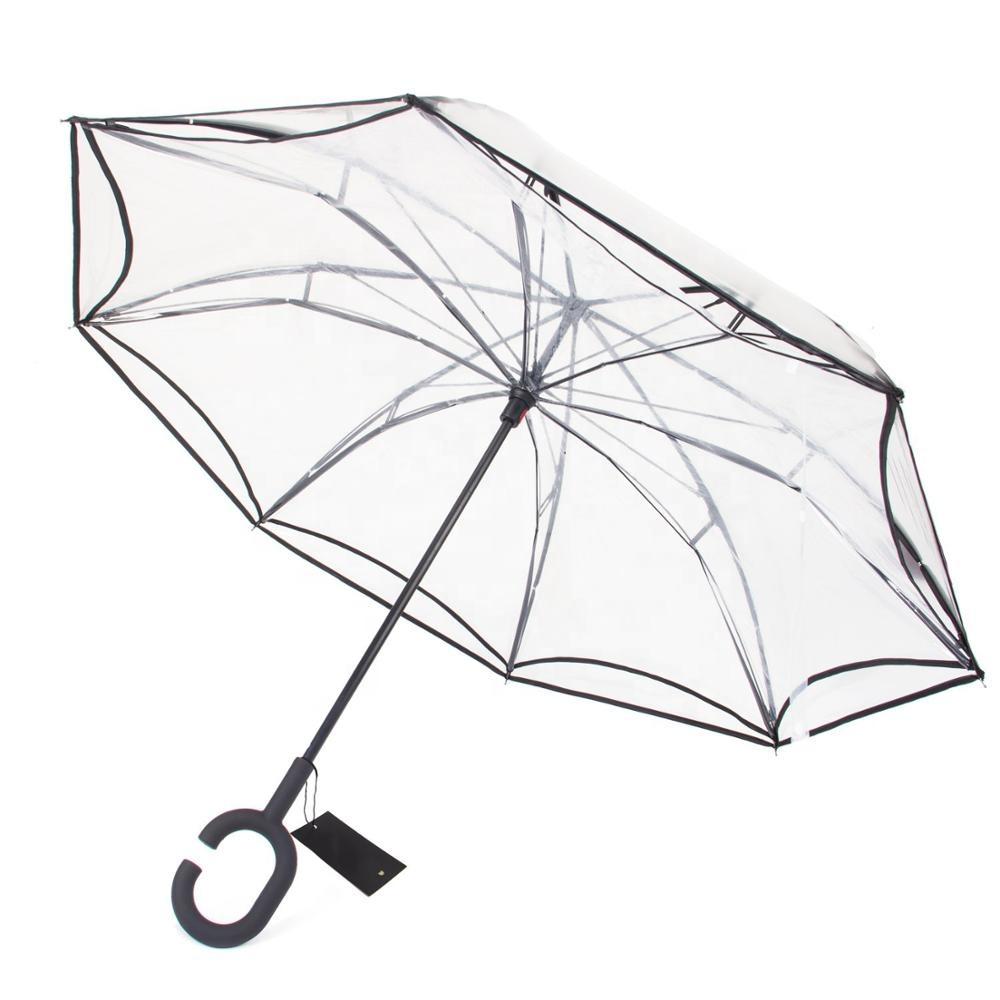 Ovida taobh a-muigh follaiseach còmhdach dùbailte còmhdach Pàtran Plastaig Iapanach Transparent Reverse Reverse Umbrella