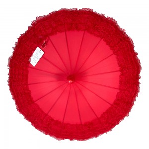 Ovida Kina dobavljač veleprodaja dok crvena ružičasta čipka rub crvena čipka pagoda vjenčani kišobran