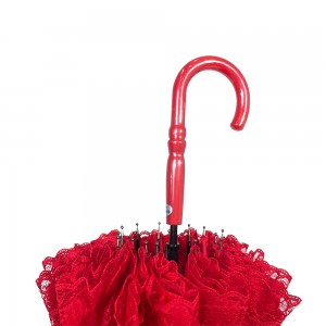 Proveedor de Ovida China, venta al por mayor, mientras que el borde de encaje rosa rojo, paraguas de boda de pagoda de encaje rojo