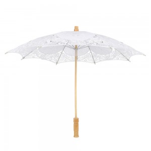 Ovida Mini Vintage broderi hvit blonder paraply for bursdagsgave Foto bryllupsgaver Fest dekorasjon Paraply