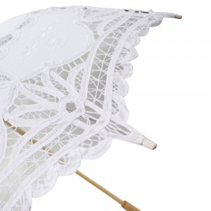 Umbrella lace geal Ovida Mini Vintage Embroidery airson tiodhlac co-là-breith dealbh tiodhlacan pòsaidh sgàilean sgeadachaidh pàrtaidh