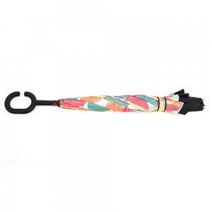 چتر معکوس دو لایه Ovida با برگ چاپ شده برای هدیه و تبلیغات طراحی سفارشی