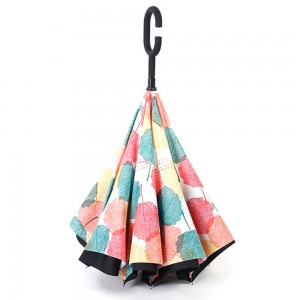 Ovida Double Layer Reverse Umbrella with Leaf Printed for Gift and Advertising Customized Design