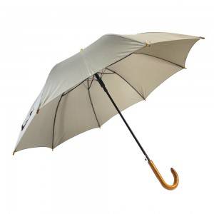 Fosgladh Custom Beige Auto Umbrella dubhan fiodha 50 òirleach
