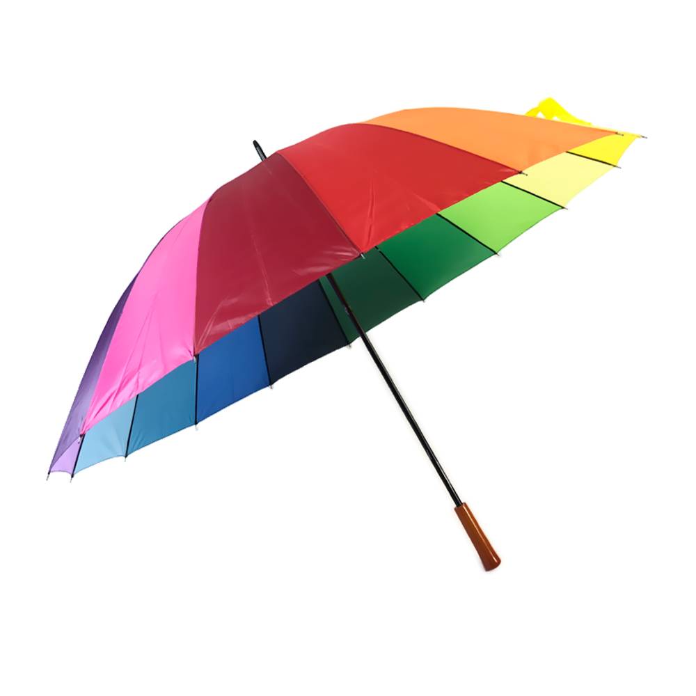 Ovida Wooden Handle Manual Open Customized Rainbow Stick Umbrella