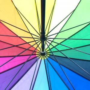 Ovida Houten Handvat Handmatige Open Aangepaste Rainbow Stick Paraplu
