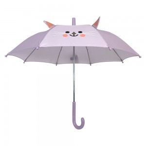 OVIDA Mini 3D Çocuk Şemsiyesi Manuel Açık Özel Mor Kedi Tasarımlı Çocuk Şemsiyesi