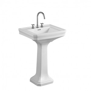cUP Cert Vitreous China Pedestal Bathroom Sink, 8″ Widespread, White