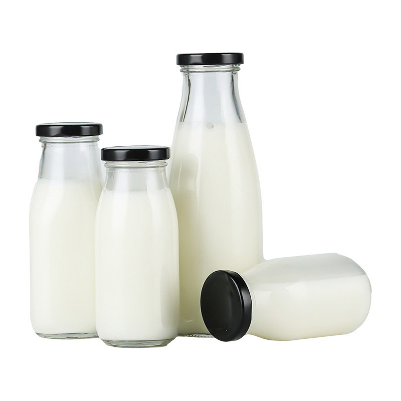 250ml 300ml 420ml 500ml 1000ml food grade round square empty juice milk tea water glass bottle with metal lids