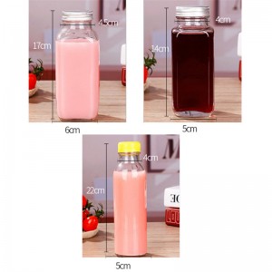 250ml 350ml 500ml Square glass drinking bottle beverage glass bottle for milk or juice with aluminum lid