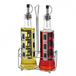 Stainless Steel Glass Olive Oil Bottle Pouring Spouts Vinegar Sauce Cooking Wine Dispenser Set with Stickers and Funnels 300ml