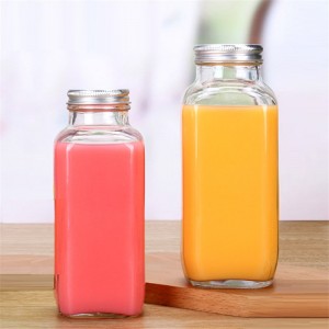 250ml 350ml 500ml Square glass drinking bottle beverage glass bottle for milk or juice with aluminum lid