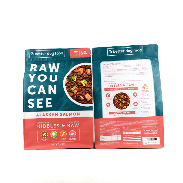 Oanpaste resealbere platte boaiem Pet Food Eco Friendly Plastic Recyclable Pet Food Packaging Bag