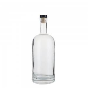 Custom 700 ml round shape liquor bottle with cork