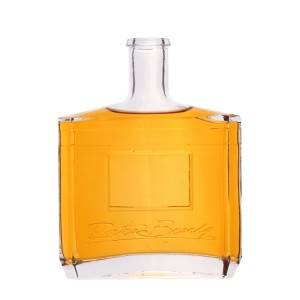 Custom 700ml Clear Flat Square Whisky Liquor Glass Bottle