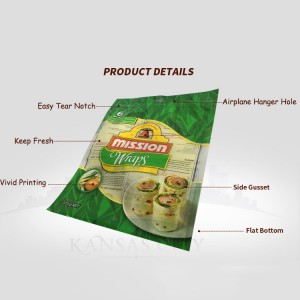 Customized Printed Tortilla Packaging Bags ZipLock flat Kantong kanggo kemasan pangan
