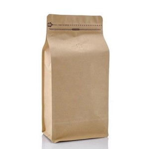 Kantong ngisor warata kertas Kraft khusus kanggo biji kopi lan kemasan panganan