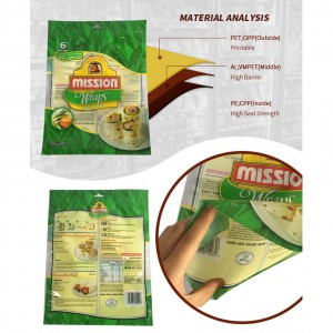 Bolsas de embalaxe de tortilla impresas personalizadas Bolsas planas ZipLock para envases de alimentos
