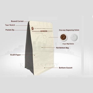 Kraft paper pertsonalizatutako poltsa zutik kafe-aleak ontziratzeko