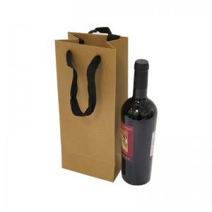 โลโก้ที่กำหนดเองพิมพ์ถุงของขวัญไวน์กระดาษคราฟท์บรรจุภัณฑ์ถุงบรรจุไวน์กระดาษสีน้ำตาลพร้อมหูหิ้ว
