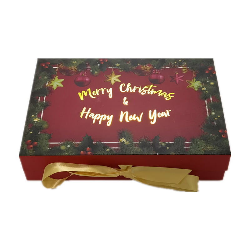 Stampa personalizzata Imballaggio natalizio gratuito Decorazione pieghevole Finestra magnetica Scatole regalo Carta ondulata Lavagna grigia personalizzata Immagine in primo piano